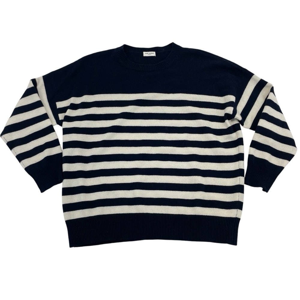 Saint Laurent Cashmere Crew Sweater XL Navy/White - Picture 2 of 16
